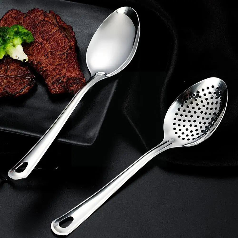 Stainless Steel Kitchen Utensil Set with Colander Slotted and Dessert Spoons