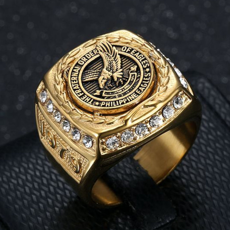 Men's Titanium Steel Eagle Pattern Ring Vacuum Golden Plated Jewelry