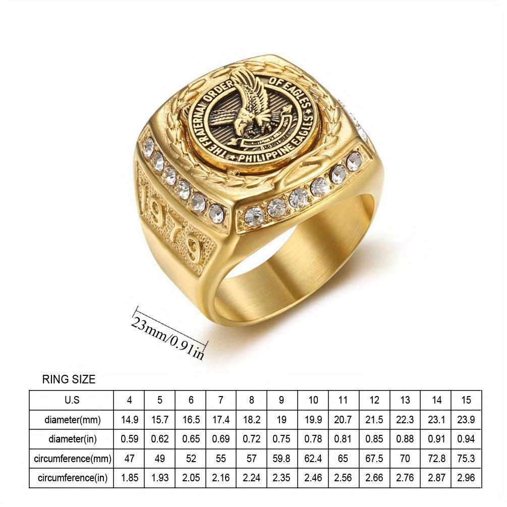 Men's Titanium Steel Eagle Pattern Ring Vacuum Golden Plated Jewelry