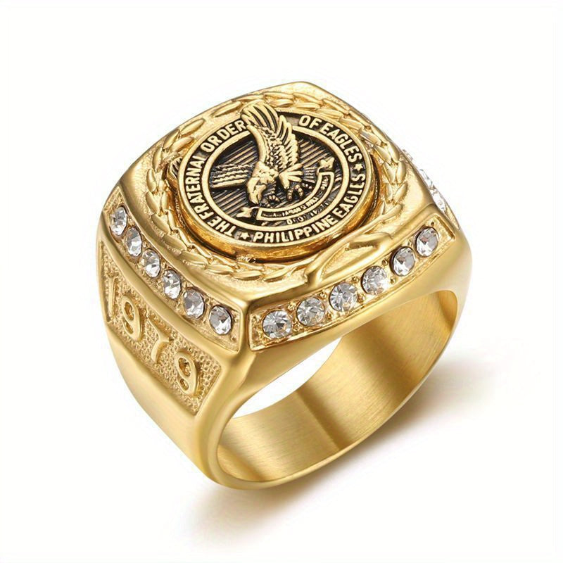 Men's Titanium Steel Eagle Pattern Ring Vacuum Golden Plated Jewelry