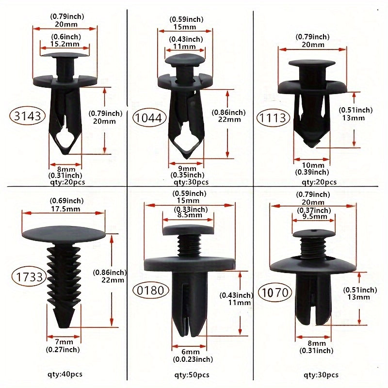 190Pcs Car Retainer Clips Kit - Durable Plastic Fasteners for Trim and Bumper