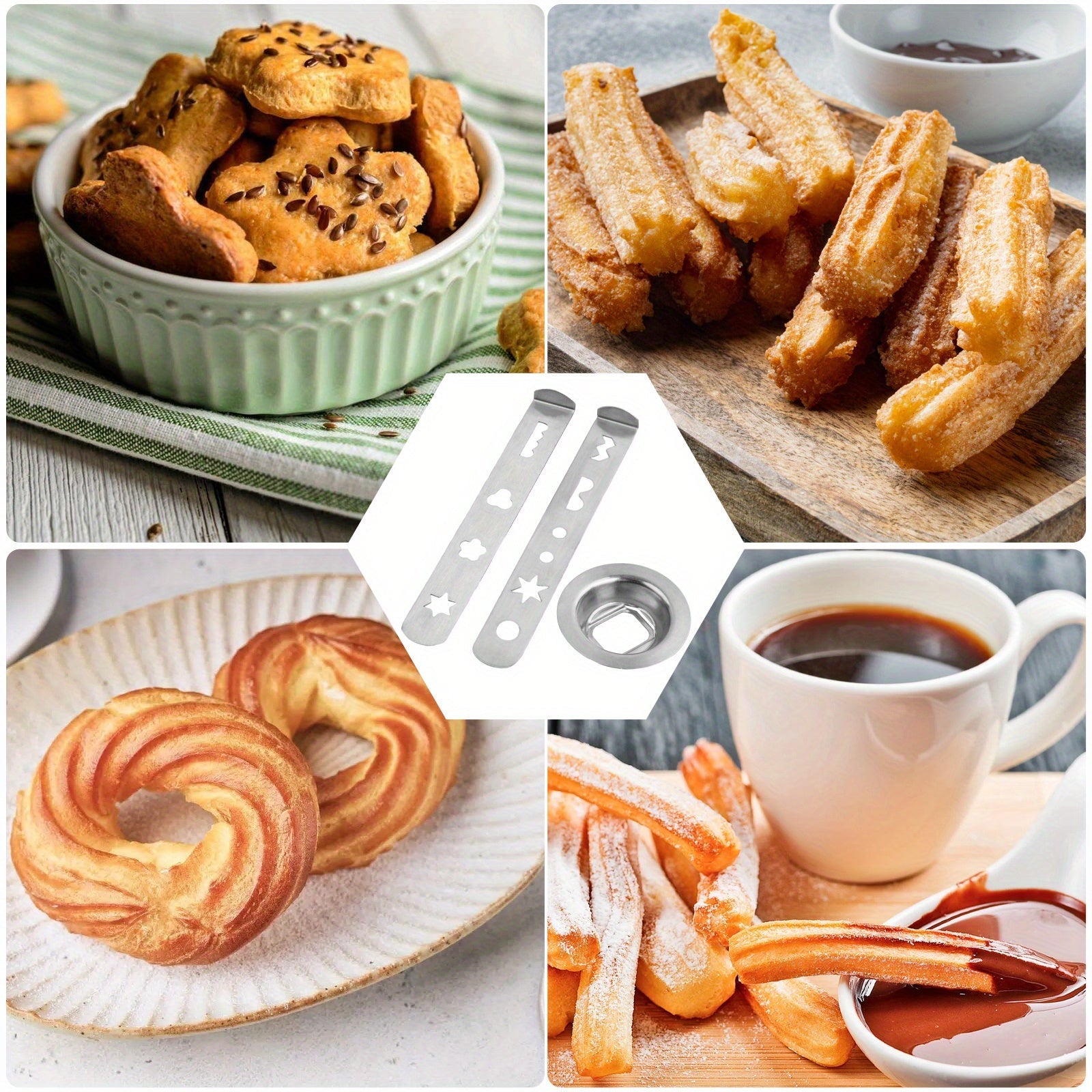 Go'sht maydalagich uchun pechene qo'shimchasi, zanglamas po'latdan yasalgan, 8 shaklda. Ushbu pechene aksessuari go'sht maydalagich oshxona mashinalari bilan mos keladi va kumush rangda mavjud.