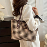 Retro Houndstooth Canvas Tote Bag Large Capacity for Work School Shopping