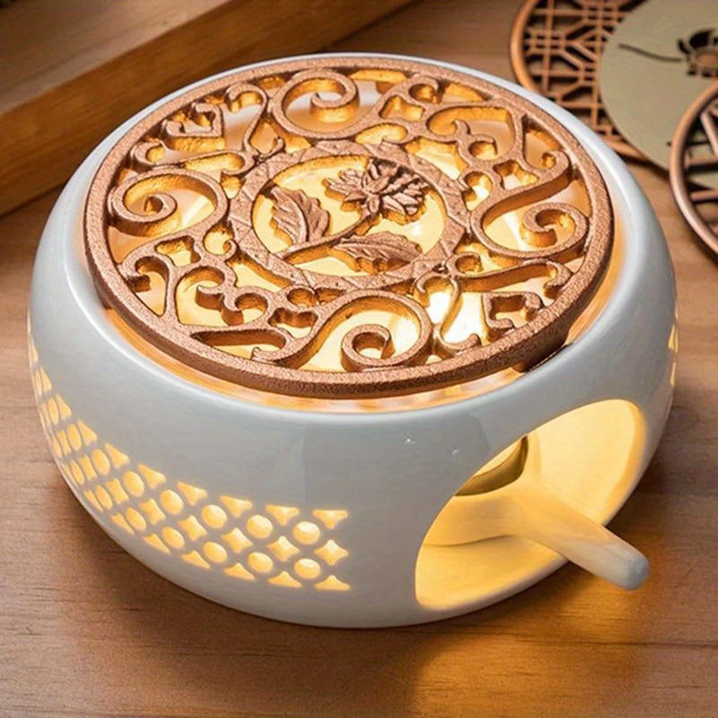 Ceramic Teapot Heater with Candle Insulation Base for Tea Coffee Water Use