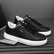 Men's Black Casual Sneakers Low Top Lace-Up Round Toe Faux PU EVA Sole
