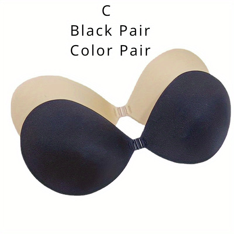Self-Adhesive Strapless Invisible Bras Black and Skin Color for Women A-D Cups