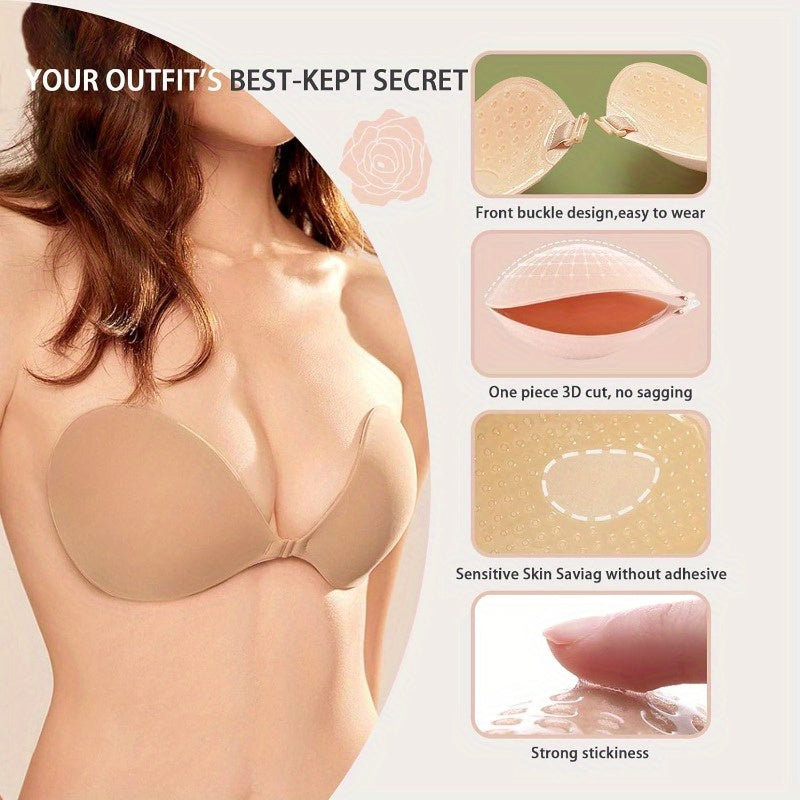 Self-Adhesive Strapless Invisible Bras Black and Skin Color for Women A-D Cups