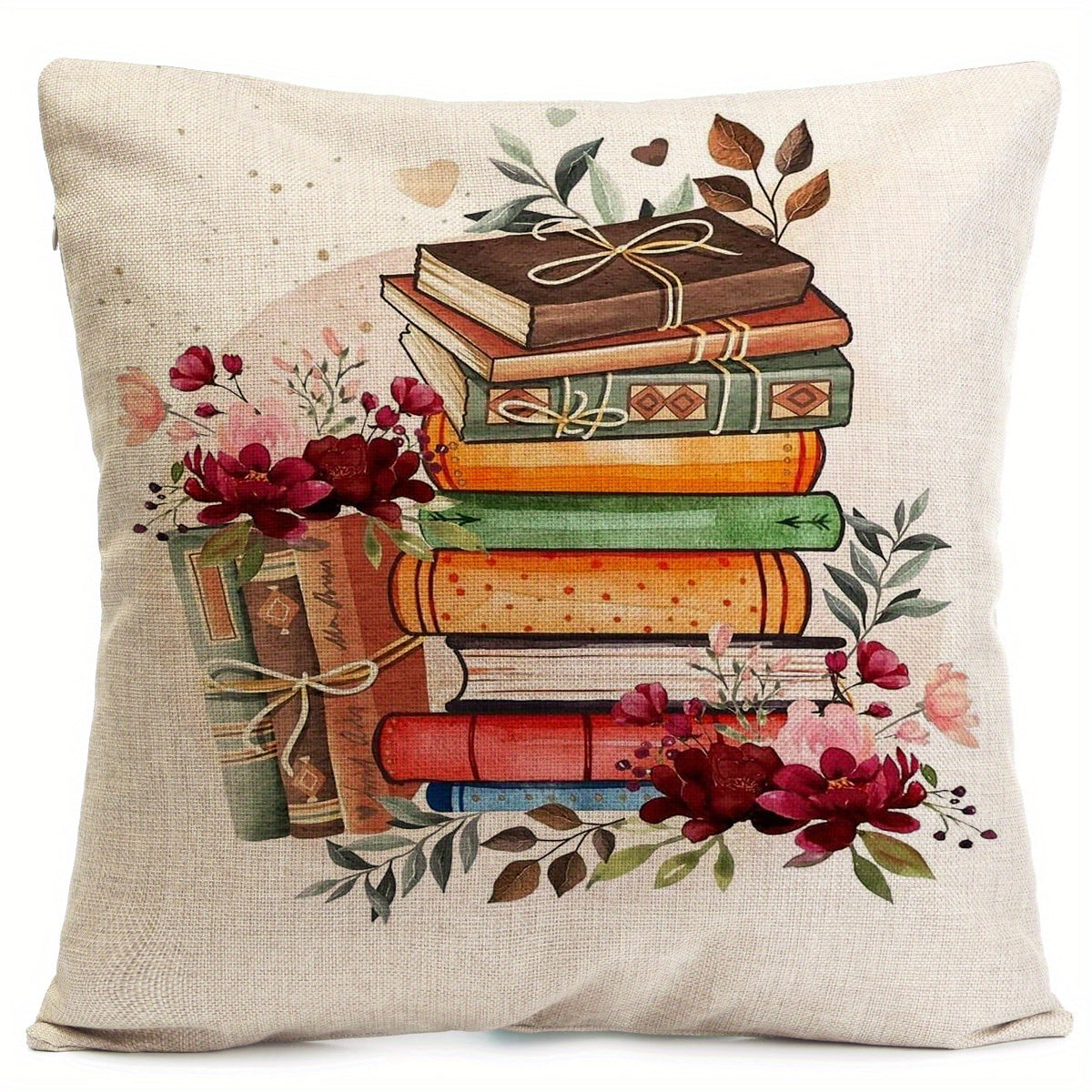 Uy dekoratsiyasi va yotoq xonasi uchun maktab kitoblari naqshlari bilan rang-barang linen yostiq qoplami