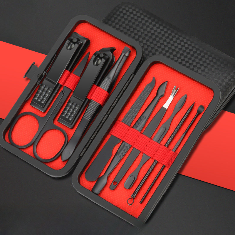 10pcs Nail Clippers Set Black Sturdy Fingernail Toenail Trimmers Pedicure Tools