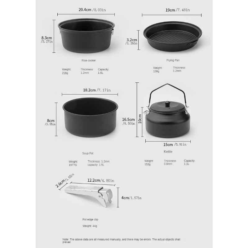 Durable Aluminum Cookware Set Non-Stick Frying Pan Kettle Camping Outdoor