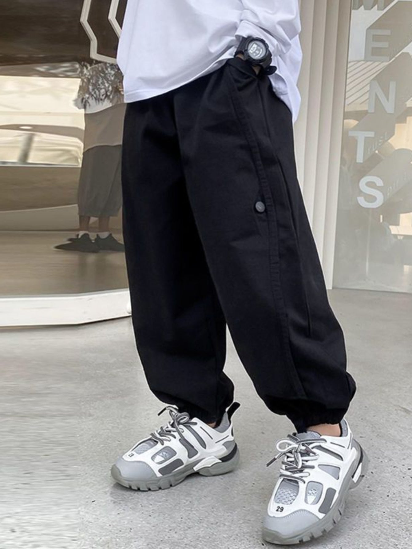 Boys Cargo Jogger Pants Kids Casual Elastic Waist Pockets All-Season