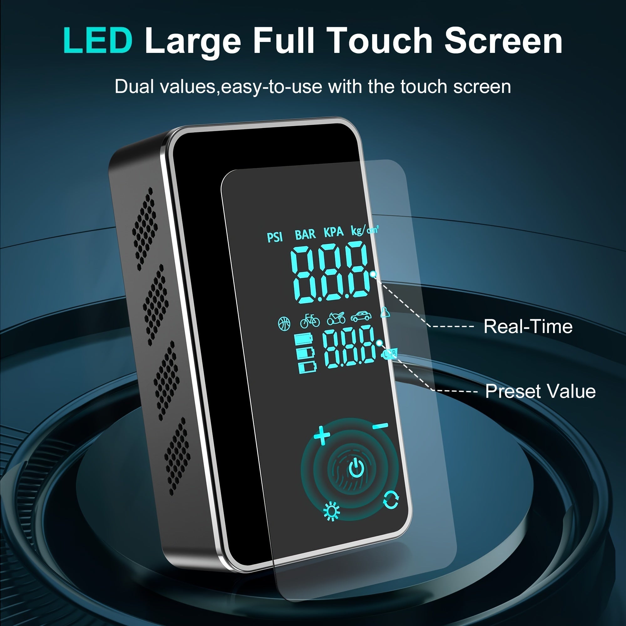 45W Portable Air Pump with Digital Display and USB Rechargeable Battery