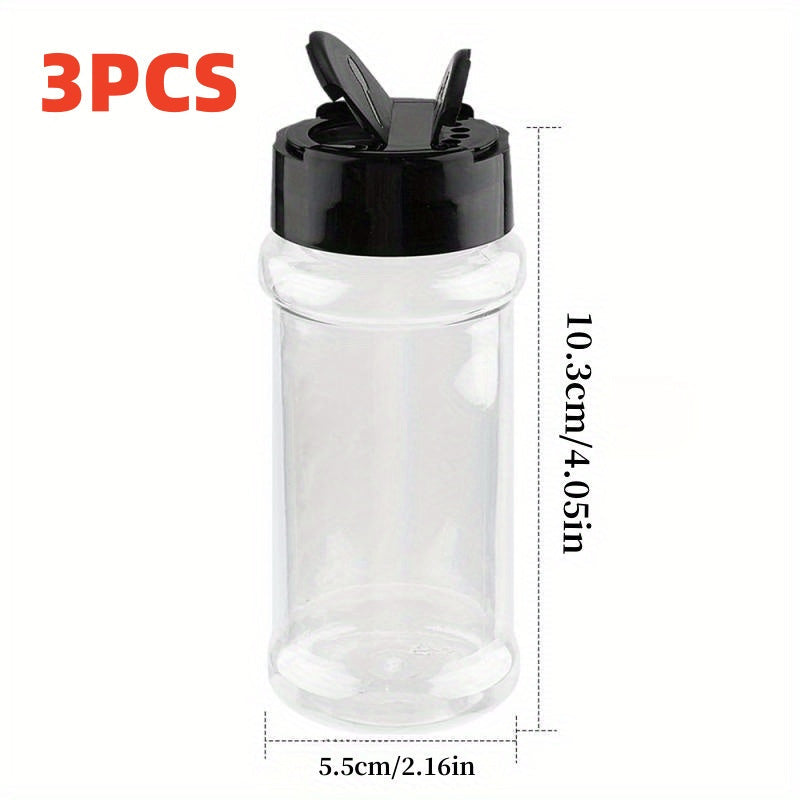 Set of 3 Spice Jars with Shaker Lids, MSG Bottle, Outdoor Pepper Shakers for Kitchen, Camping, BBQ