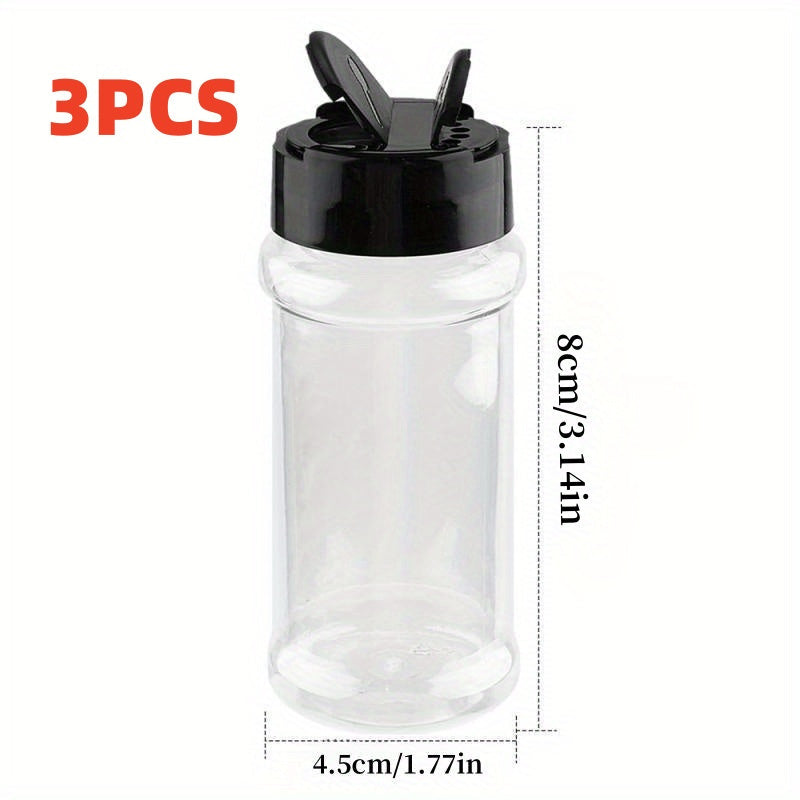 Set of 3 Spice Jars with Shaker Lids, MSG Bottle, Outdoor Pepper Shakers for Kitchen, Camping, BBQ