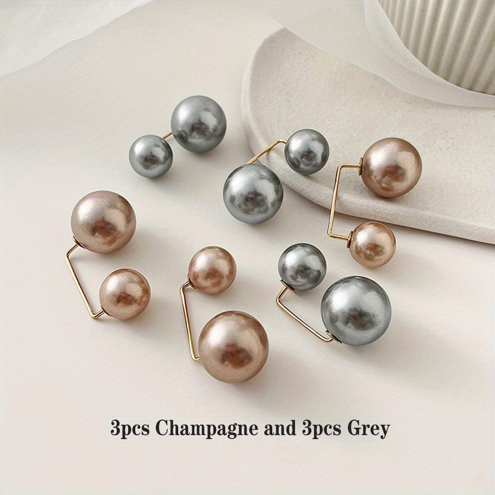 6-Piece Faux Pearl Brooch Set for Women with Scarf and Cardigan Clips
