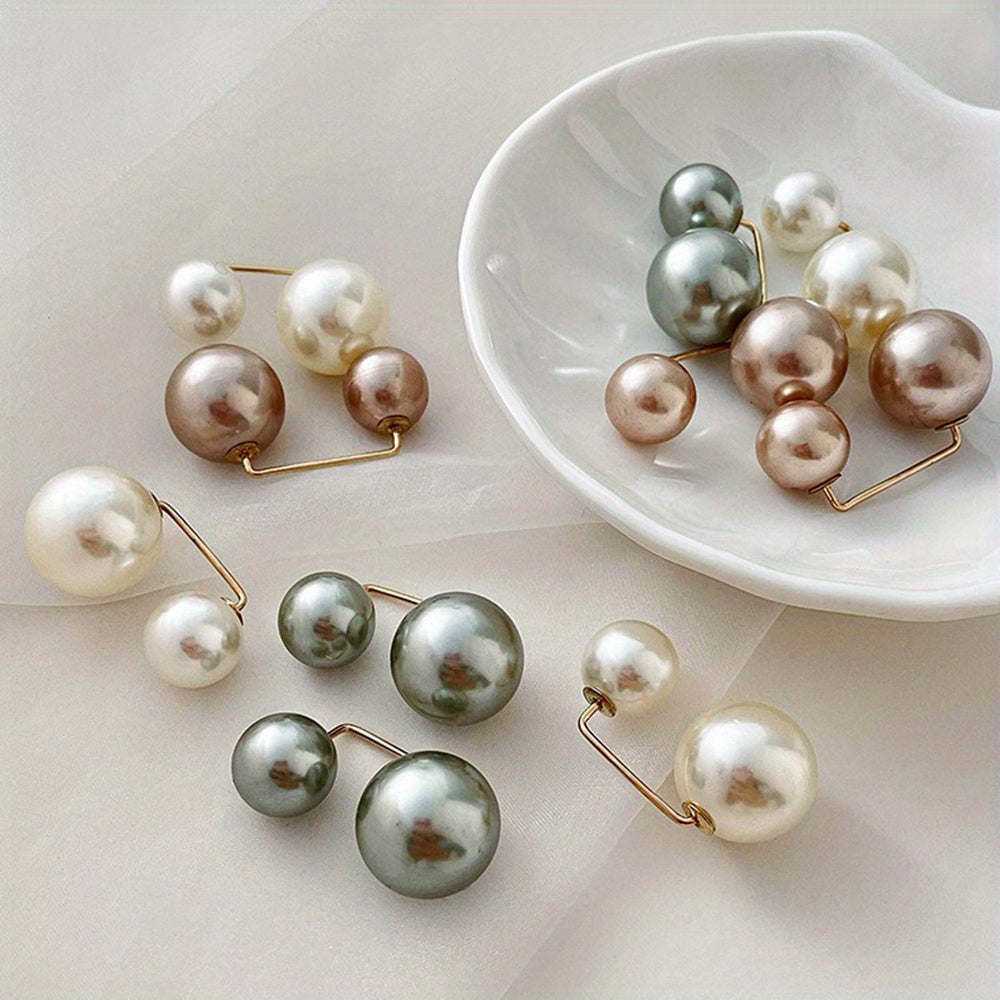 6-Piece Faux Pearl Brooch Set for Women with Scarf and Cardigan Clips