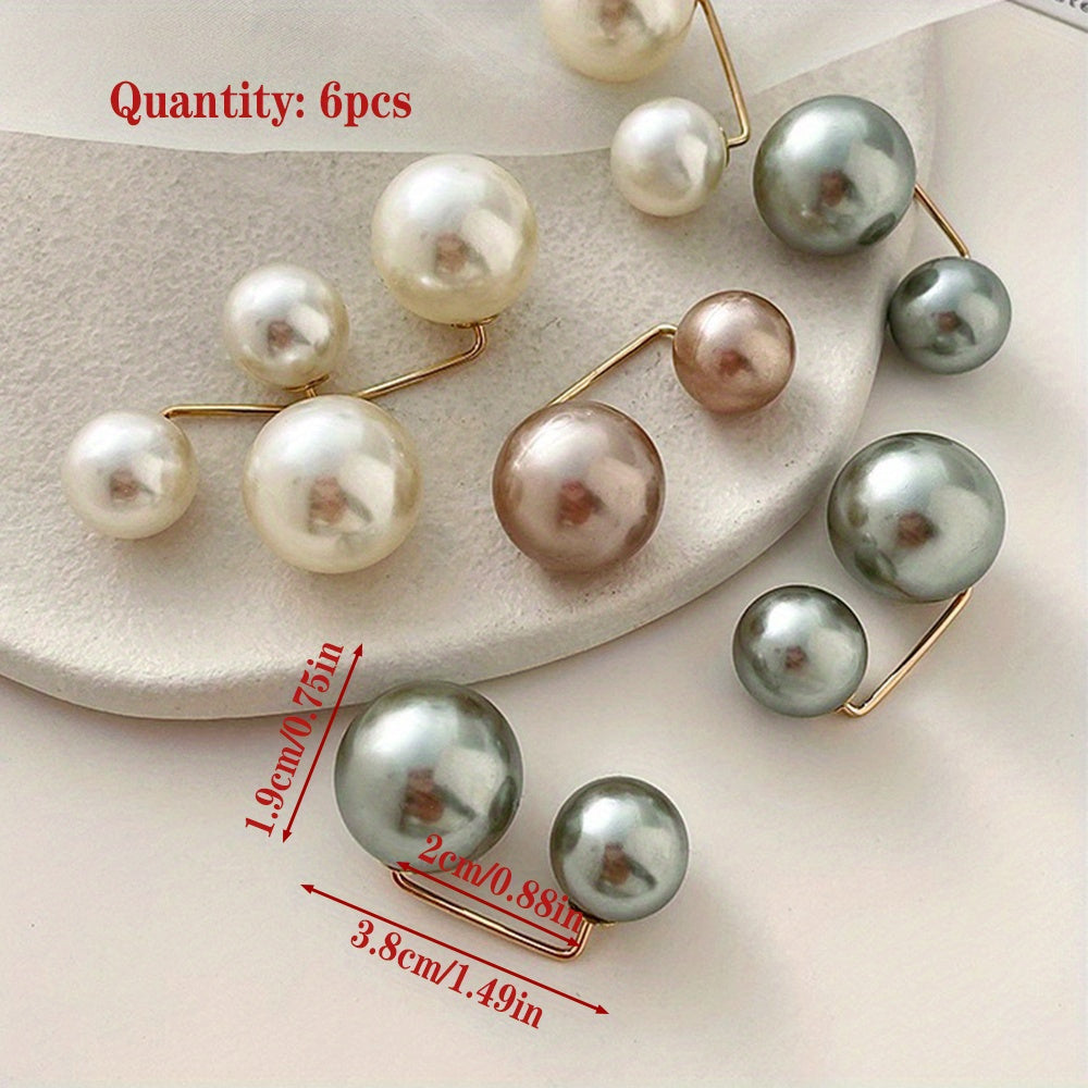6-Piece Faux Pearl Brooch Set for Women with Scarf and Cardigan Clips