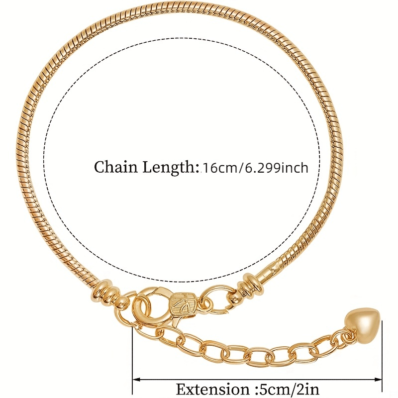 Set of 10 Gold or Silver Snake Bone Chain Bracelets with Heart Lobster Clasps