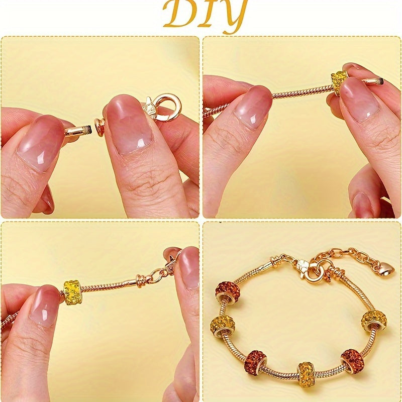 Set of 10 Gold or Silver Snake Bone Chain Bracelets with Heart Lobster Clasps