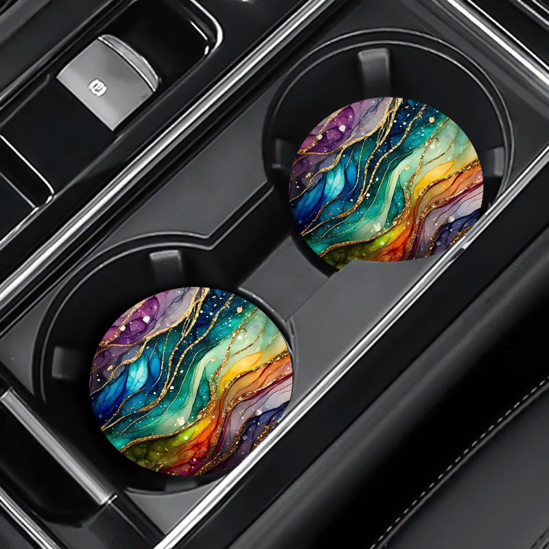2pcs Car Coasters Faux Leather Shimmer Ripple Pattern Waterproof Non Slip
