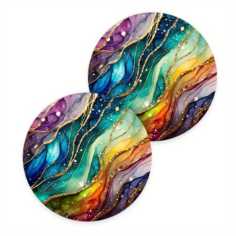 2pcs Car Coasters Faux Leather Shimmer Ripple Pattern Waterproof Non Slip