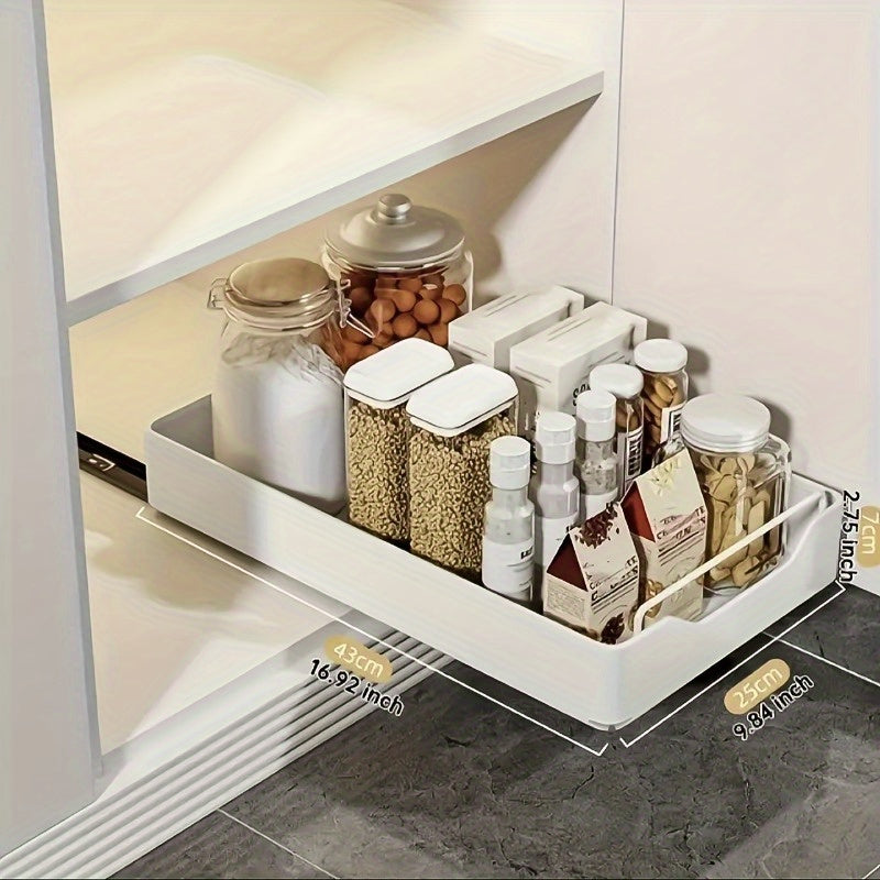 Pull-Out Kitchen Organizer White Carbon Steel Under Sink Storage Drawer for Spices and Utensils