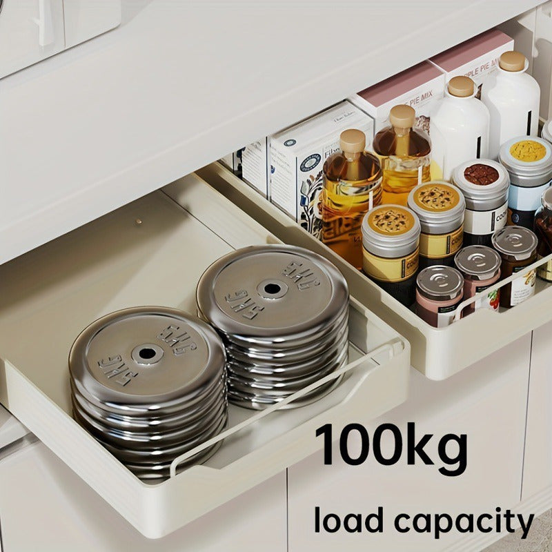 Pull-Out Kitchen Organizer White Carbon Steel Under Sink Storage Drawer for Spices and Utensils
