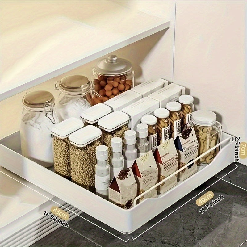 Pull-Out Kitchen Organizer White Carbon Steel Under Sink Storage Drawer for Spices and Utensils
