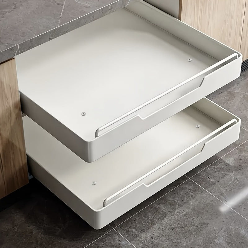 Pull-Out Kitchen Organizer White Carbon Steel Under Sink Storage Drawer for Spices and Utensils