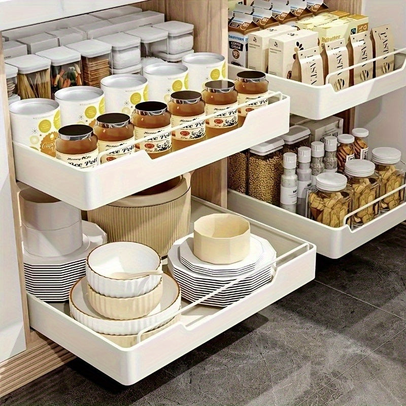 Pull-Out Kitchen Organizer White Carbon Steel Under Sink Storage Drawer for Spices and Utensils