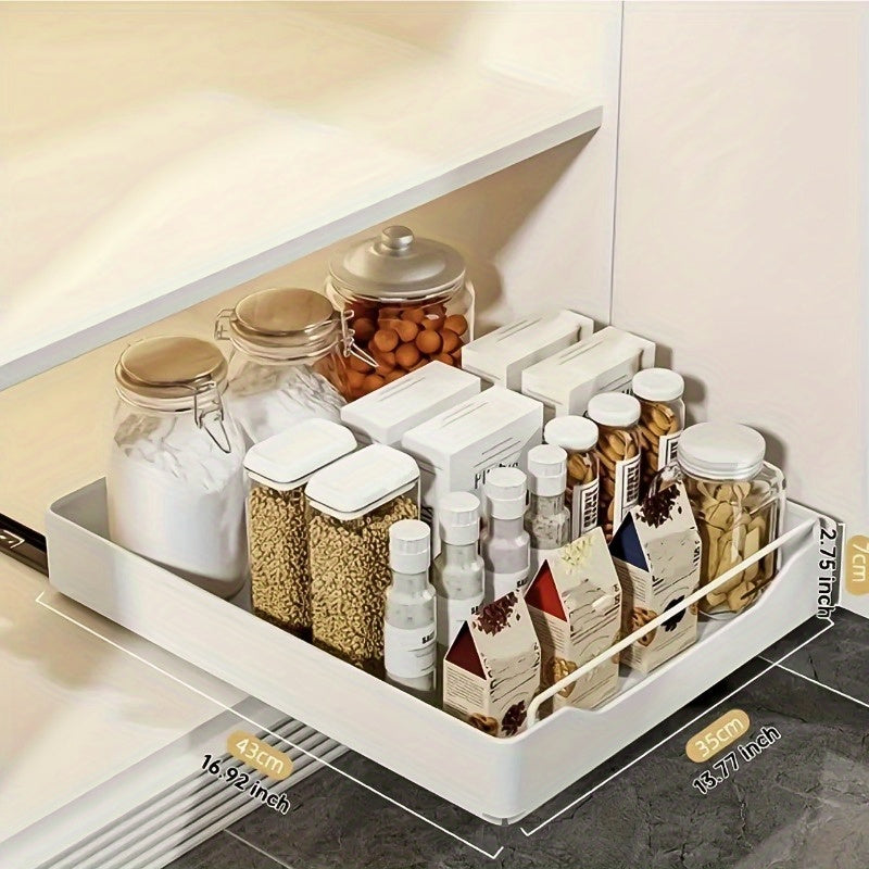 Pull-Out Kitchen Organizer White Carbon Steel Under Sink Storage Drawer for Spices and Utensils