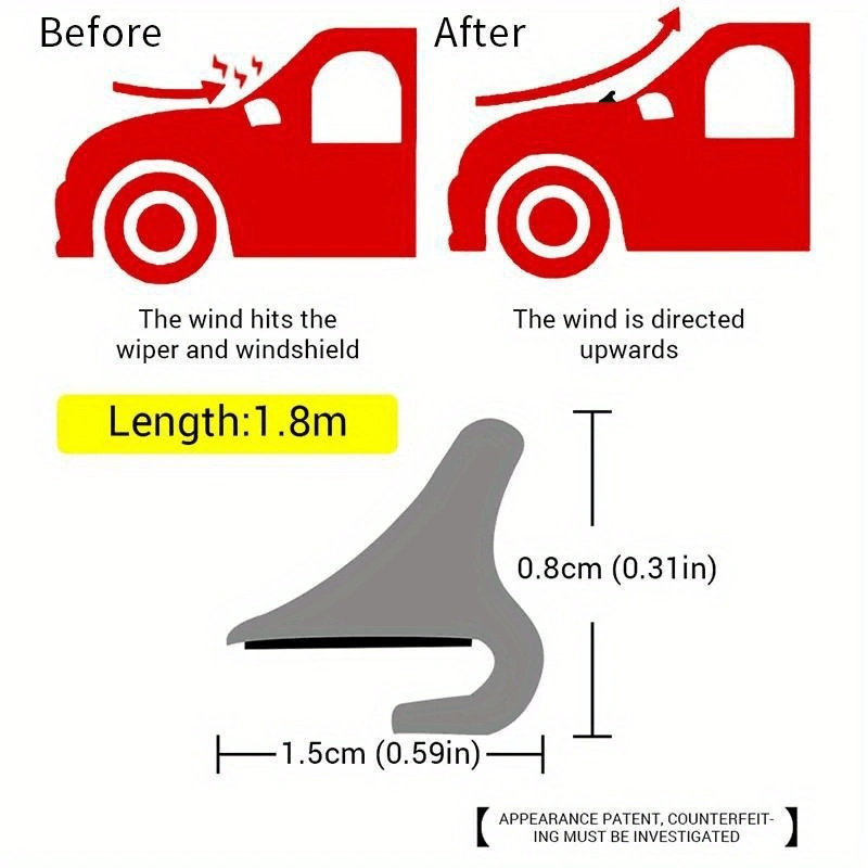 Universal Car Hood Windshield Rubber Guide Strip 180cm Wind Noise Reduction