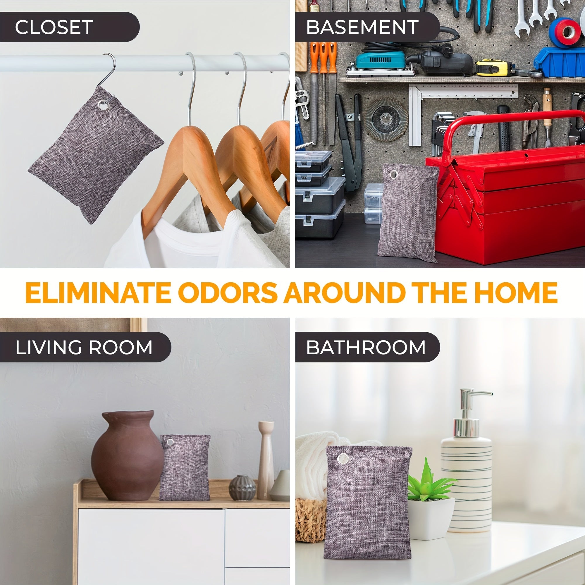 Large Activated Charcoal Odor Absorber 200g Bamboo Air Bags for Home Car Closet