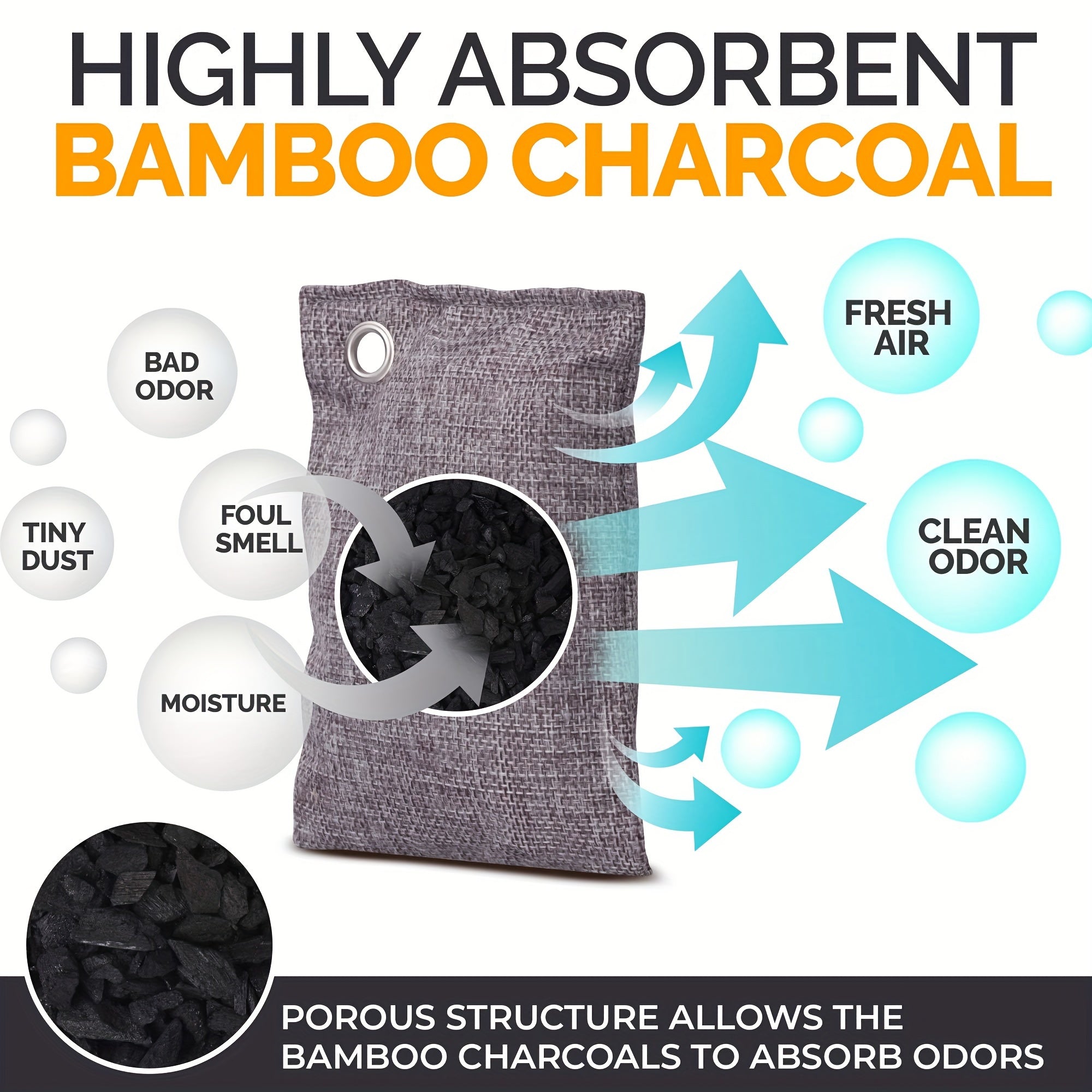 Large Activated Charcoal Odor Absorber 200g Bamboo Air Bags for Home Car Closet