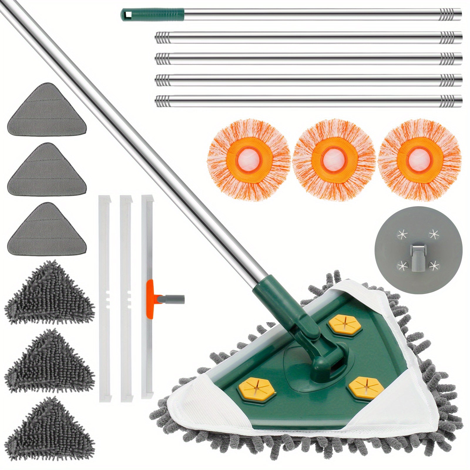 Швабра для стен с длинной ручкой и поворотной головкой. Включает 9 сменных мопов и съемный скребок. Может использоваться влажной или сухой и портативна для мытья окон и стен. Обязательный инструмент для уборки в вашем доме.