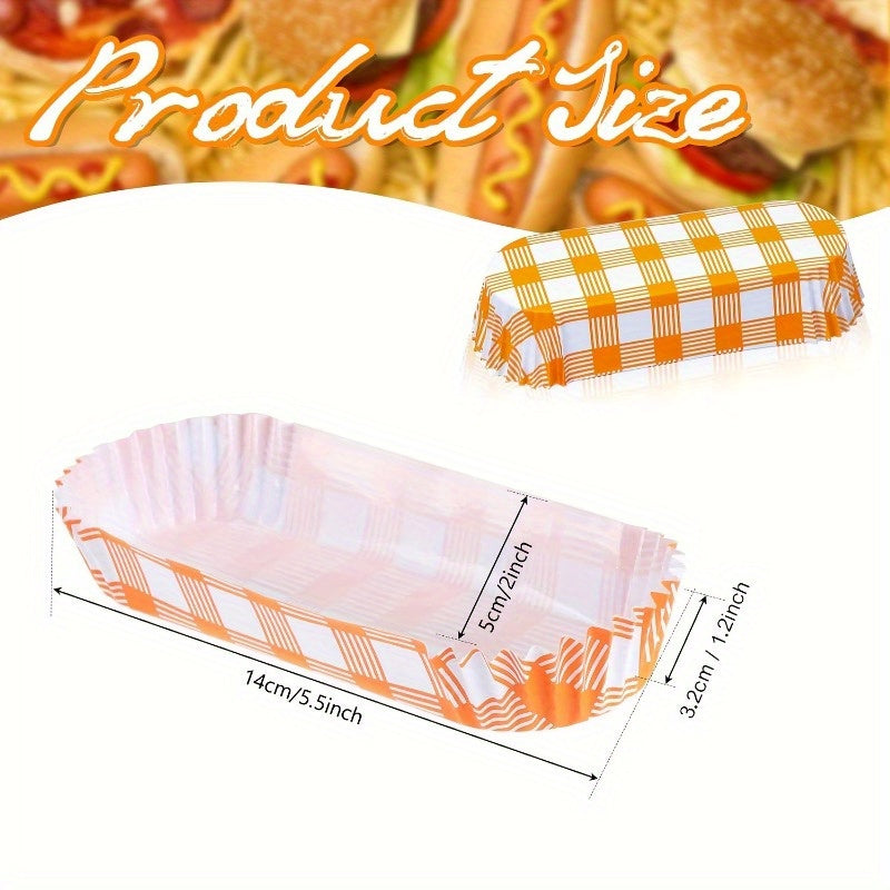 100 ta qog'ozli hot-dog traylari 15.24 sm - Konseysion stendlar uchun mukammal, bir martalik hot-dog ushlagichlar, to'g'ri to'rtburchakli qog'oz hot-dog qoplamalari, plaid uslubida - Restoranlar va olib ketish ovqatlari uchun ideal