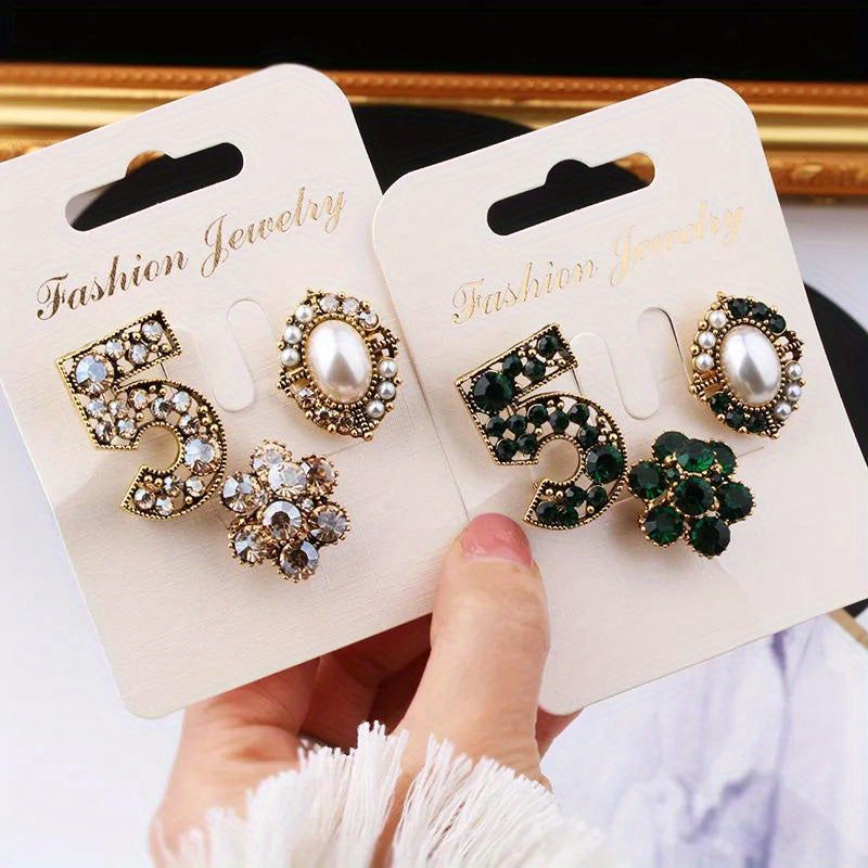 Vintage-Inspired 3-Piece Brooch Set Faux Pearls Rhinestones for Suits Coats Shirts