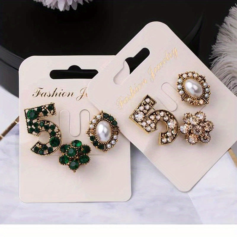 Vintage-Inspired 3-Piece Brooch Set Faux Pearls Rhinestones for Suits Coats Shirts