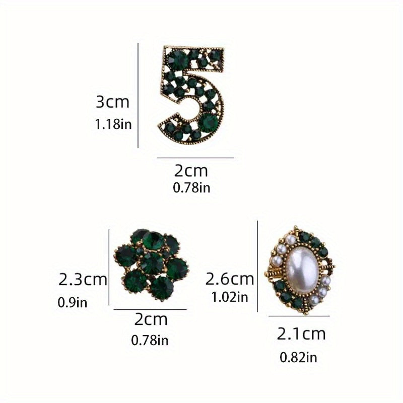 Vintage-Inspired 3-Piece Brooch Set Faux Pearls Rhinestones for Suits Coats Shirts