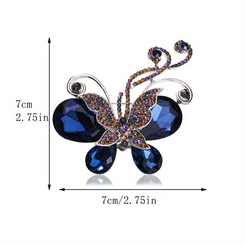 Ayollar kiyim aksessuarlari uchun shisha bilan bezatilgan kapalak shaklidagi lapel pin