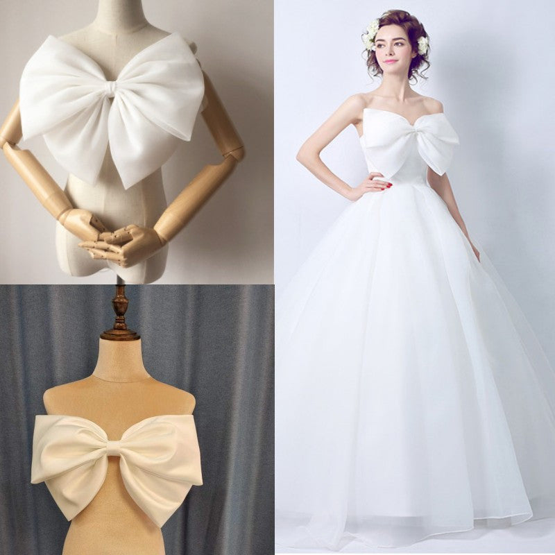 White Ivory Satin Bow Dress Accent 34.8cm Organza for Special Occasions