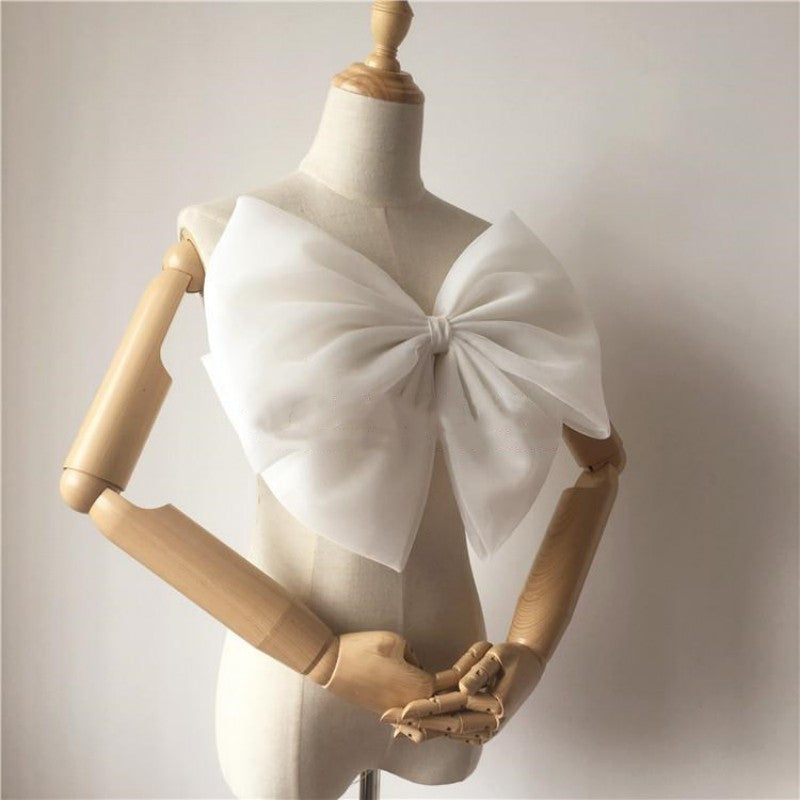 White Ivory Satin Bow Dress Accent 34.8cm Organza for Special Occasions