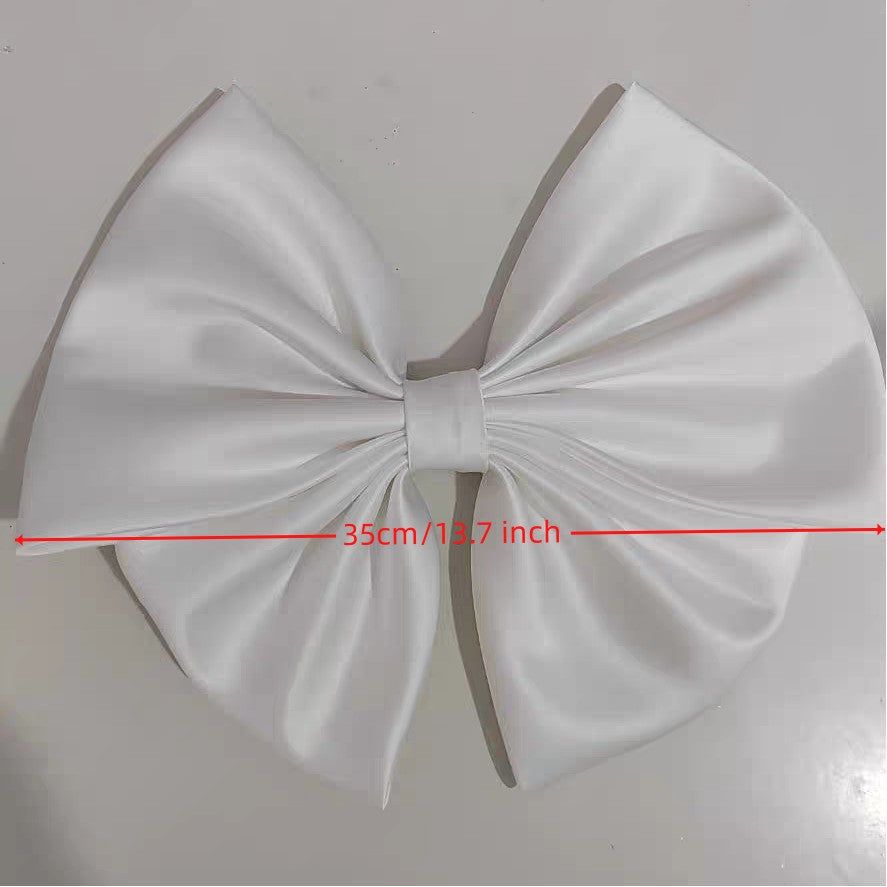 White Ivory Satin Bow Dress Accent 34.8cm Organza for Special Occasions