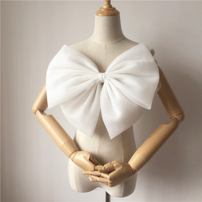 White Ivory Satin Bow Dress Accent 34.8cm Organza for Special Occasions