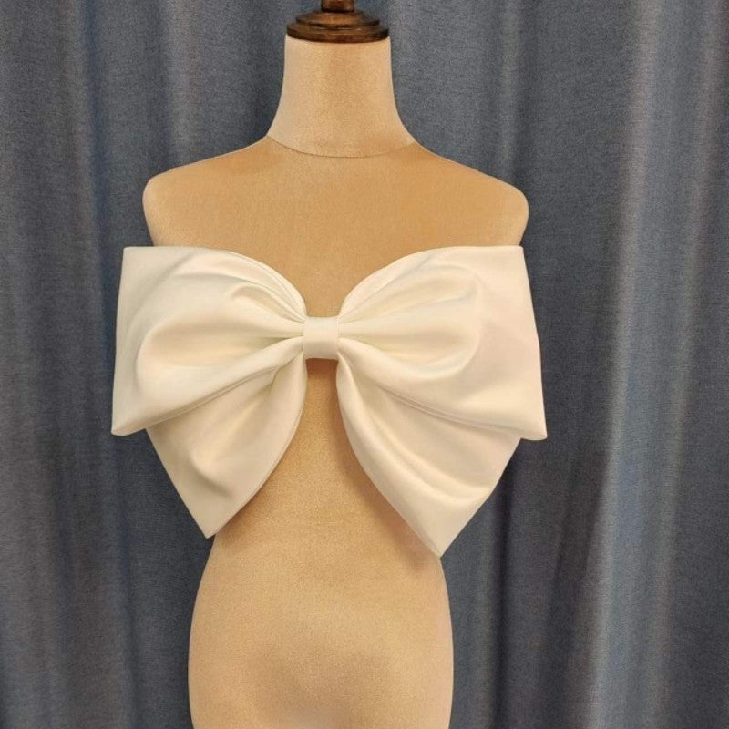 White Ivory Satin Bow Dress Accent 34.8cm Organza for Special Occasions