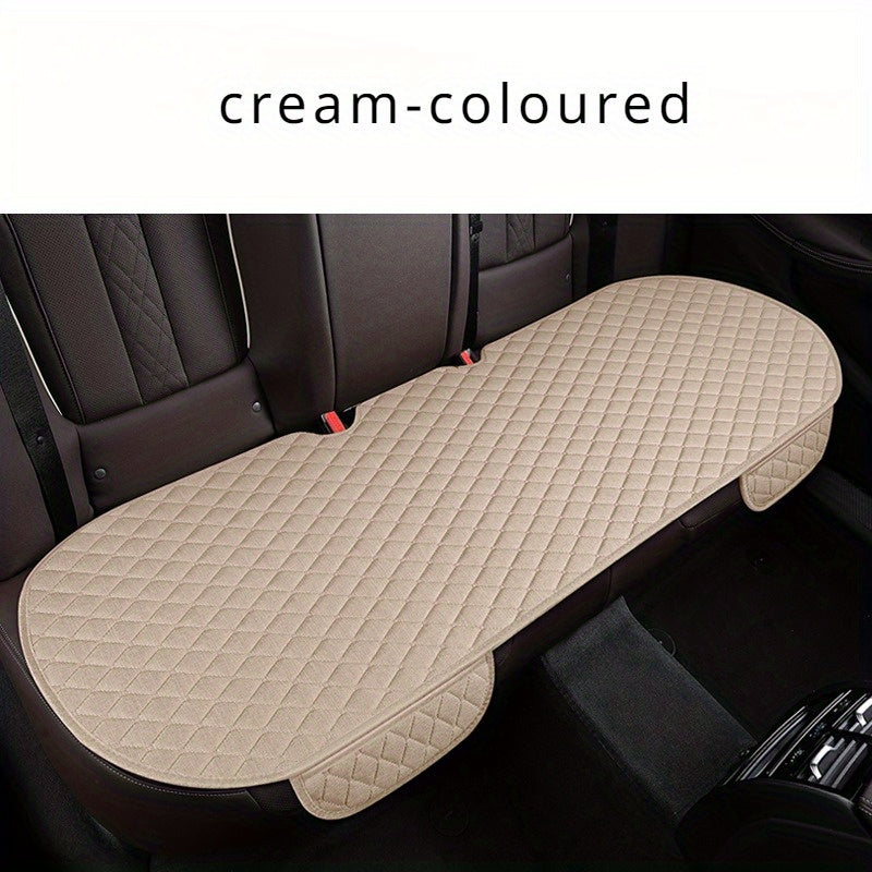 Set of 3 Linen Car Seat Cushions Breathable Comfortable All Seasons Small Rhombus Pattern