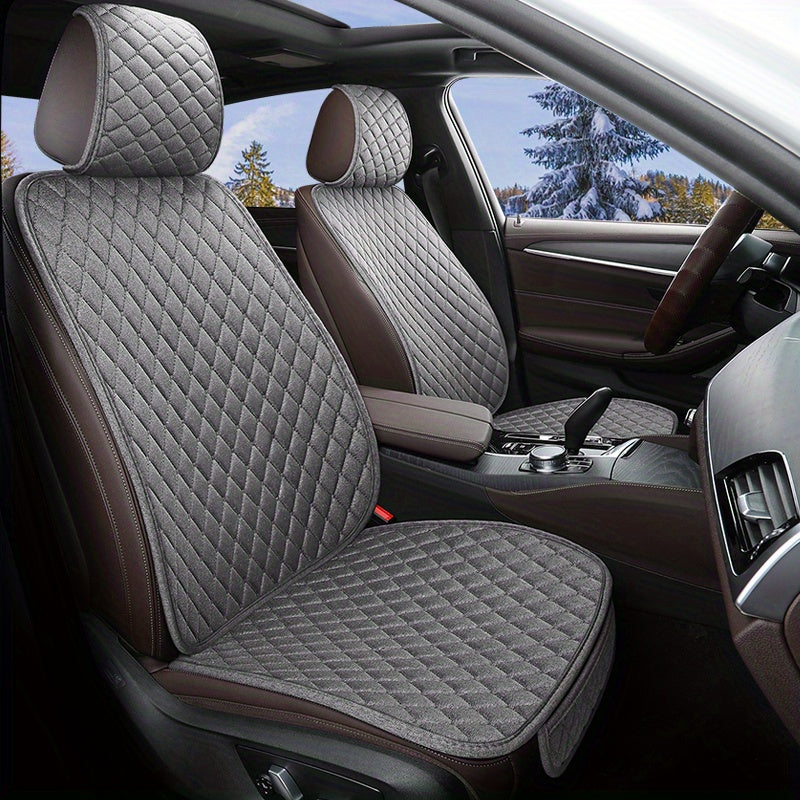 Set of 3 Linen Car Seat Cushions Breathable Comfortable All Seasons Small Rhombus Pattern