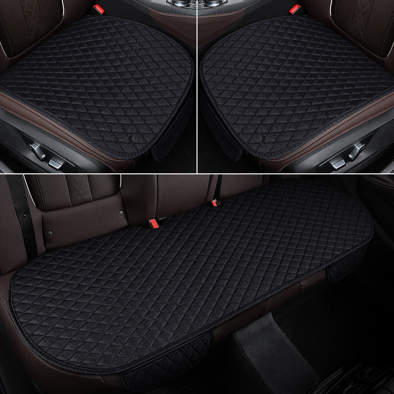 Set of 3 Linen Car Seat Cushions Breathable Comfortable All Seasons Small Rhombus Pattern