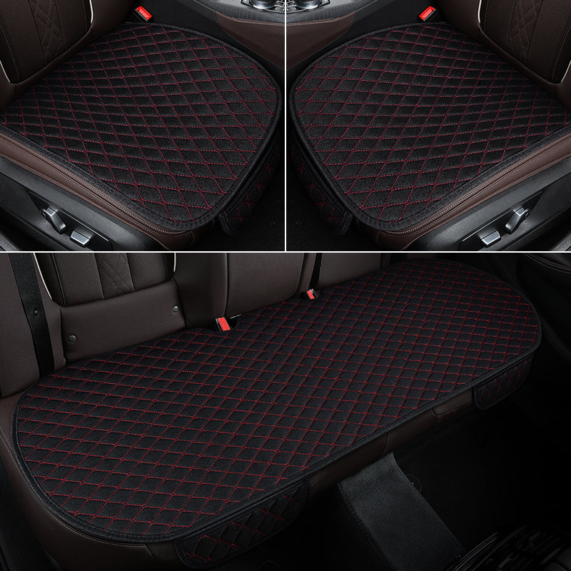 Set of 3 Linen Car Seat Cushions Breathable Comfortable All Seasons Small Rhombus Pattern