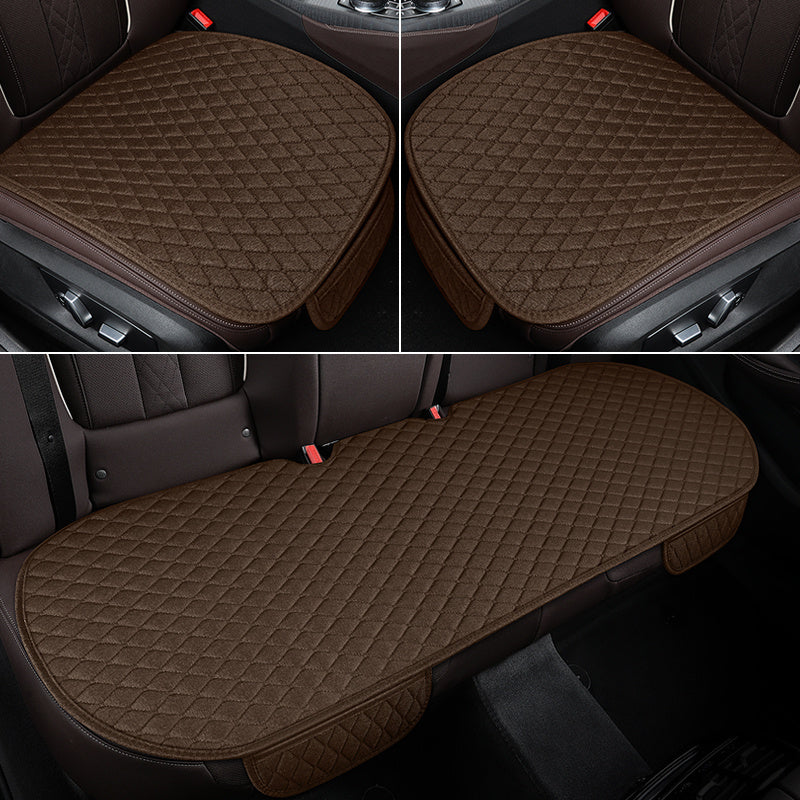 Set of 3 Linen Car Seat Cushions Breathable Comfortable All Seasons Small Rhombus Pattern